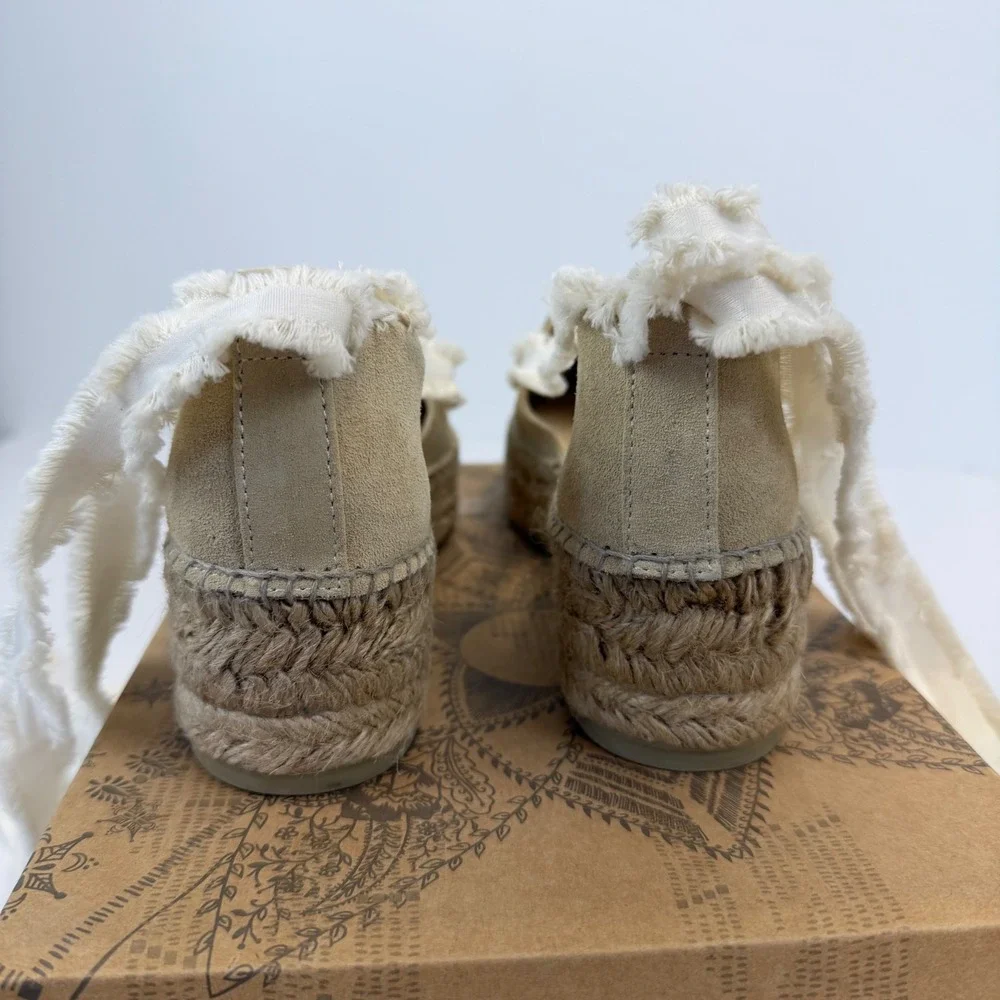 Free People Destino Espadrille Platform Lace Up Shoes Ecru Suede Womens 38